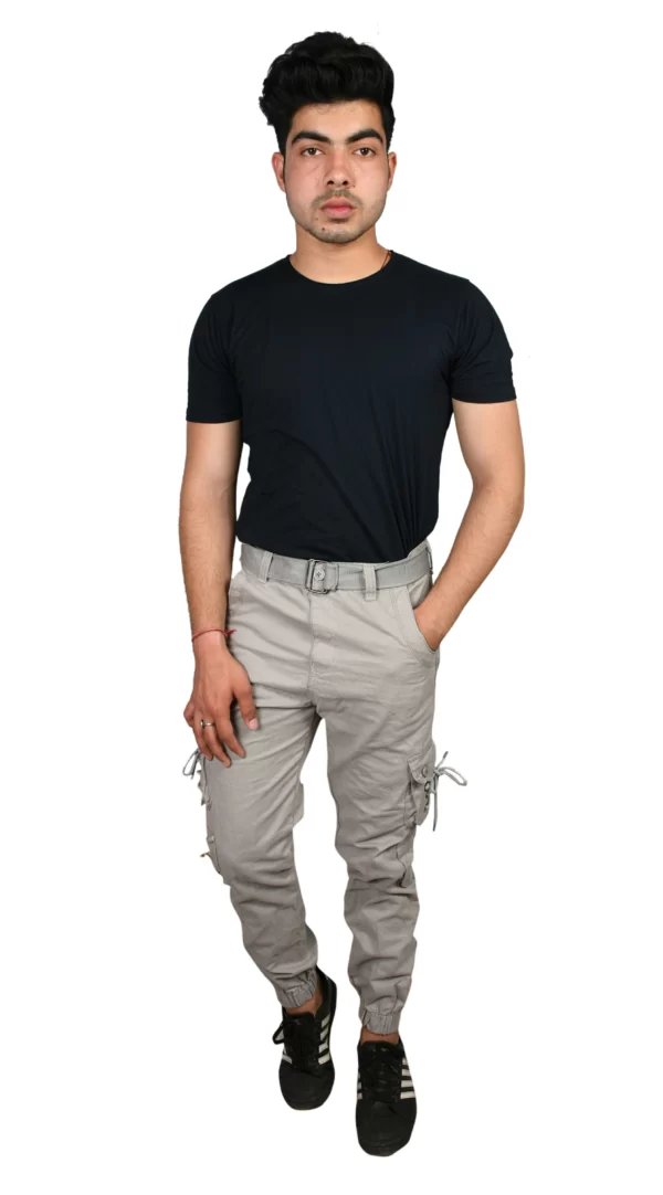 Sagvish Mens Solid Light Grey Plain Cargos