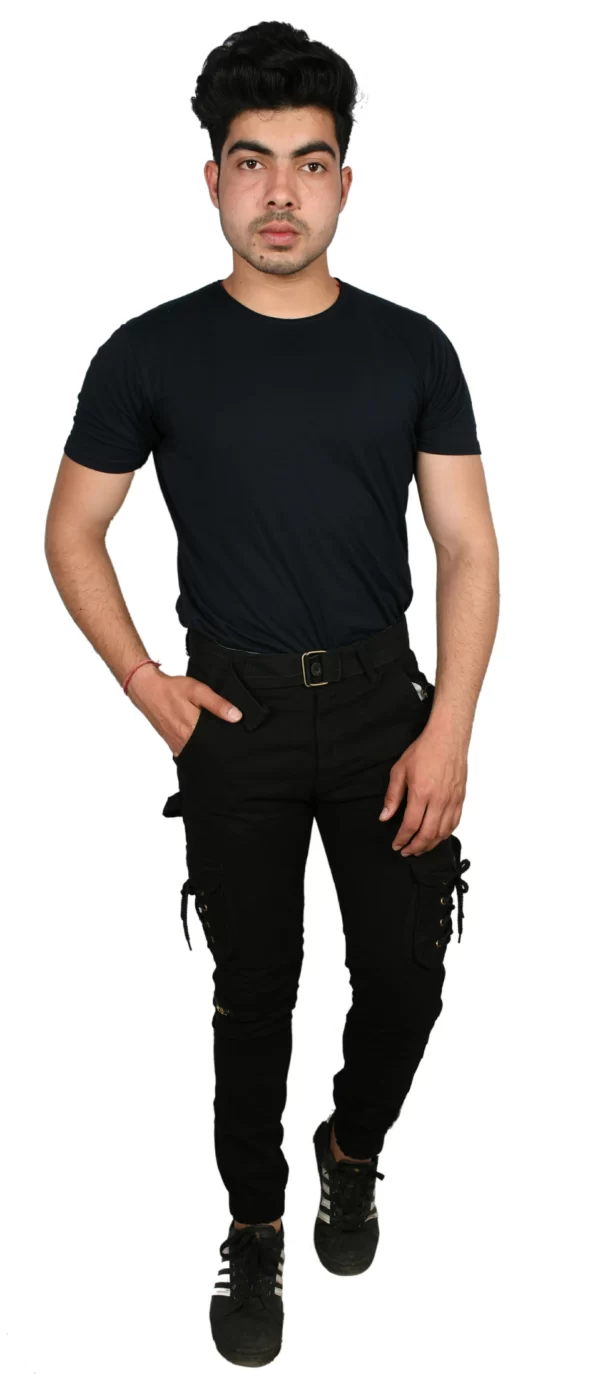 Sagvish Mens Solid Black Plain Cargo