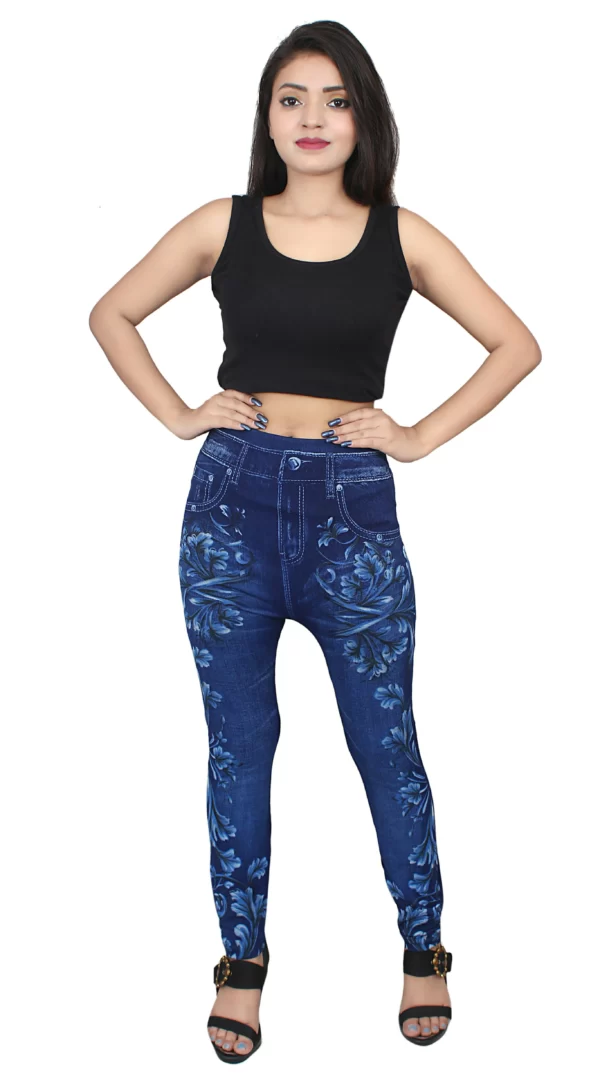 Sagvish Women Blue White Flower Jeggings