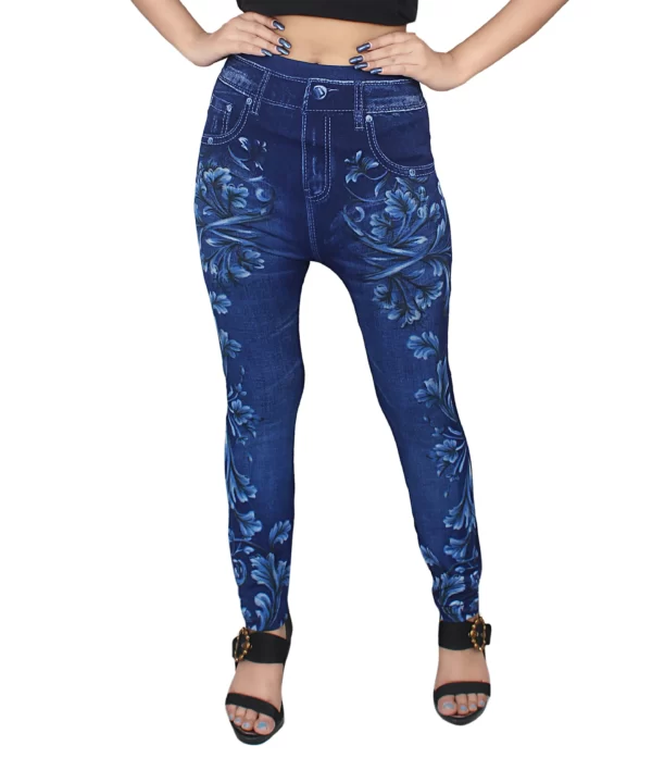 Sagvish Women Blue White Flower Jeggings