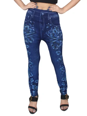 Sagvish Women Blue White Flower Jeggings