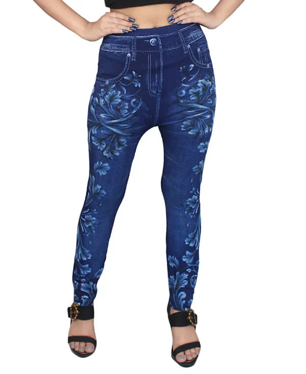 Sagvish Women Blue White Flower Jegging