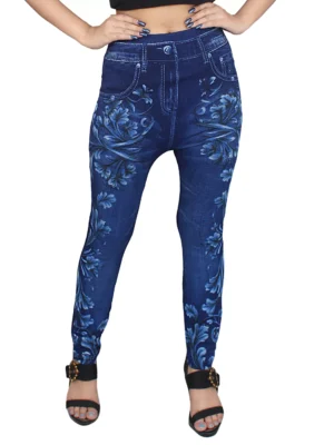 Sagvish Women Blue White Flower Jegging