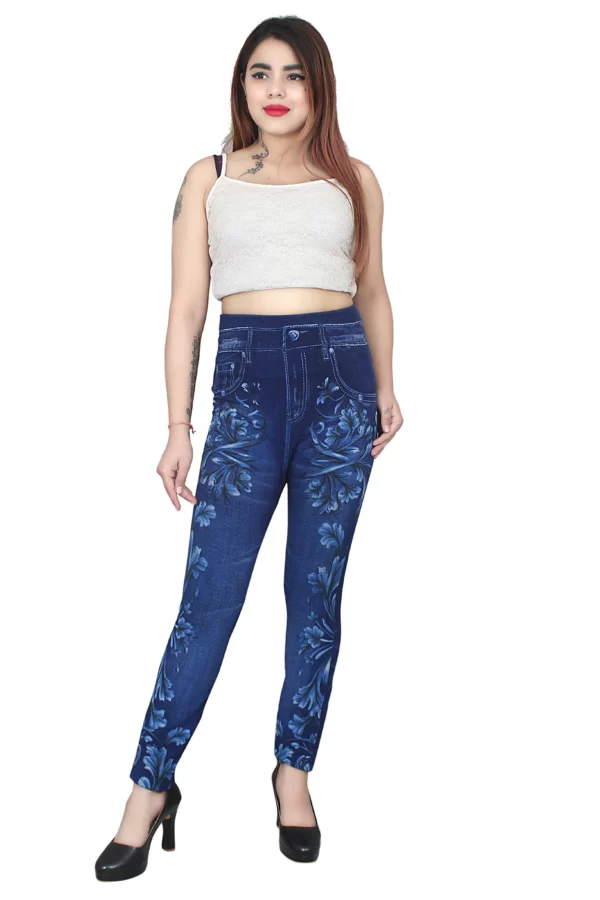 Sagvish Womens Blue White Flower Jeggings