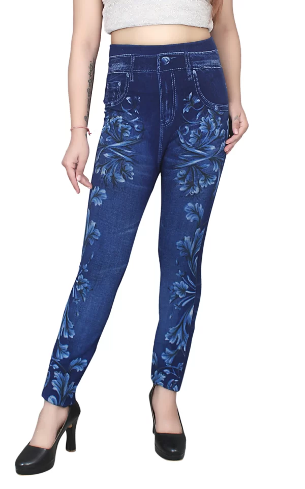 Sagvish Womens Blue White Flower Jeggings Sagvish