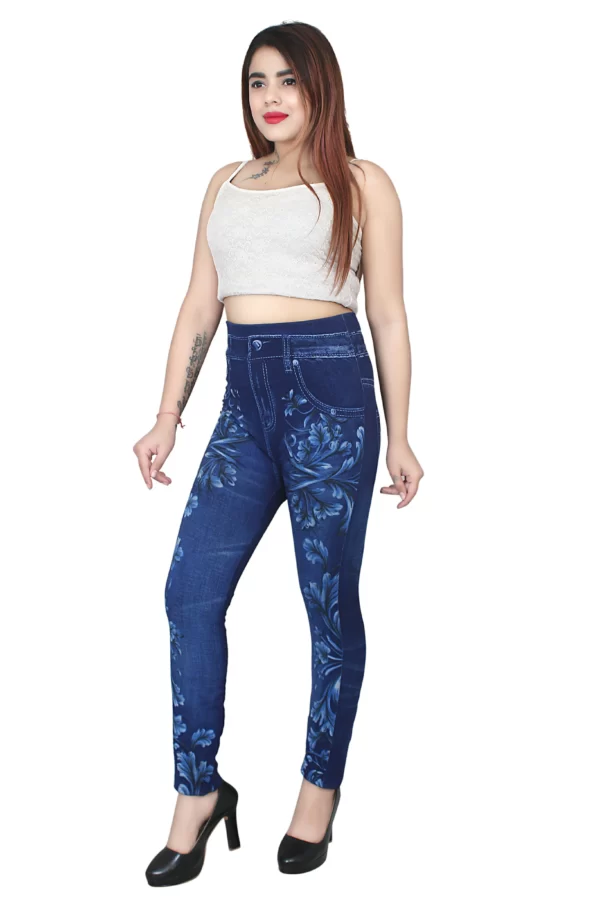 Sagvish Womens Blue White Flower Jeggings