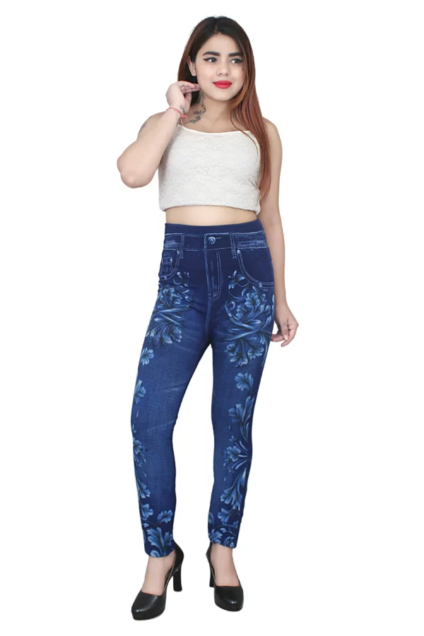 Sagvish Womens Blue White Flower Jegging