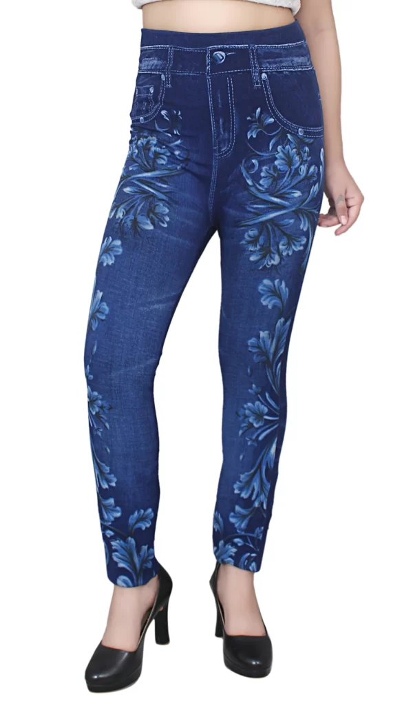 Sagvish Womens Blue White Flower Jegging