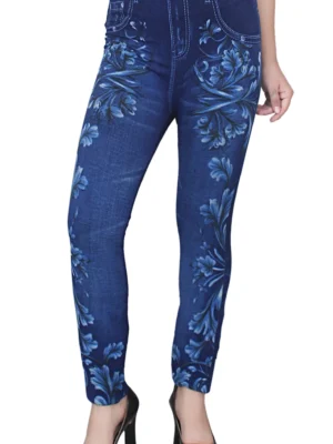 Sagvish Womens Blue White Flower Jegging