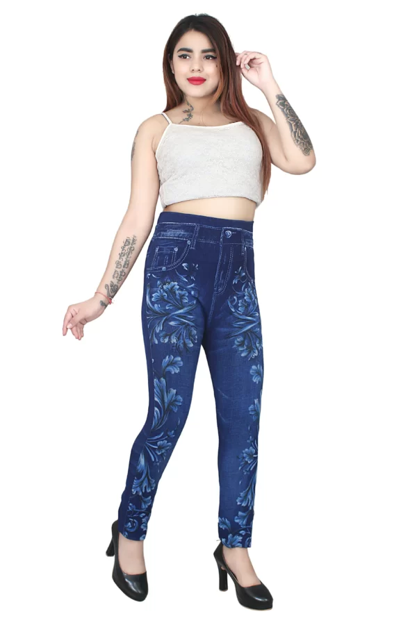 Sagvish Womens Blue White Flower Jegging